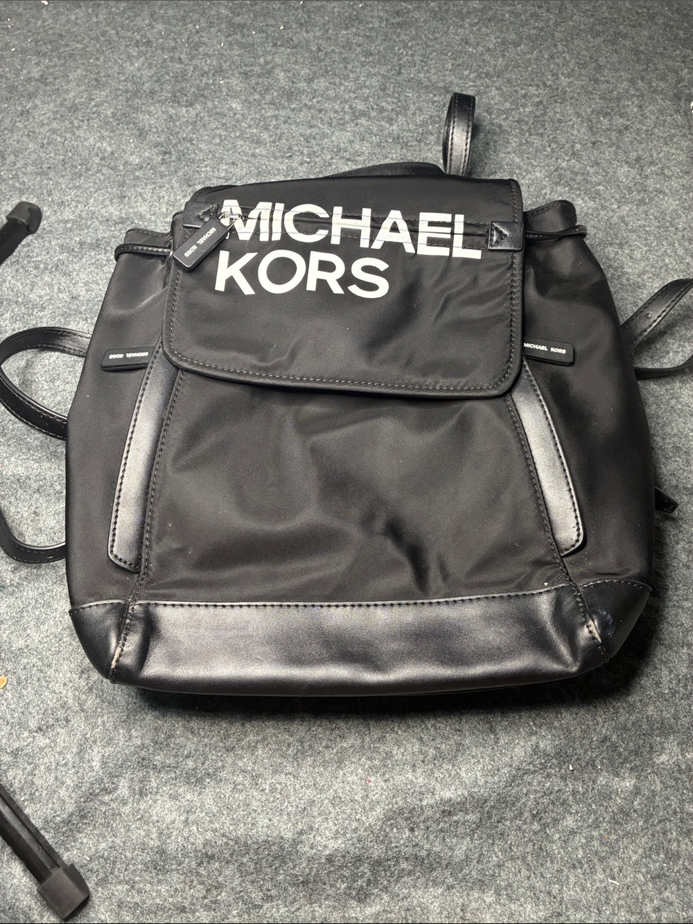 Michael Kors Quinn Black Nylon Backpack Leather Trim Luxury Bookbag